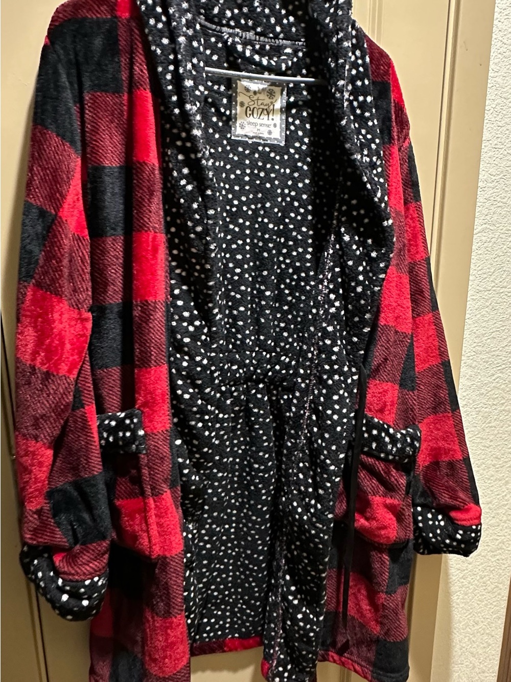 Cozy women's Red & Black Buffalo Plaid Hooded robe